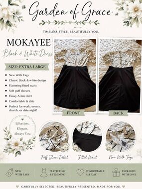 Black & White Puff Sleeve A-Line Dress